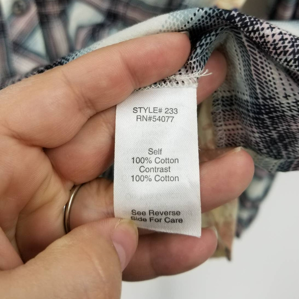 Cabi Shirt Size S Button Down Collared Festival Mixed Media Print Plaid Top Gray - Picture 6 of 8